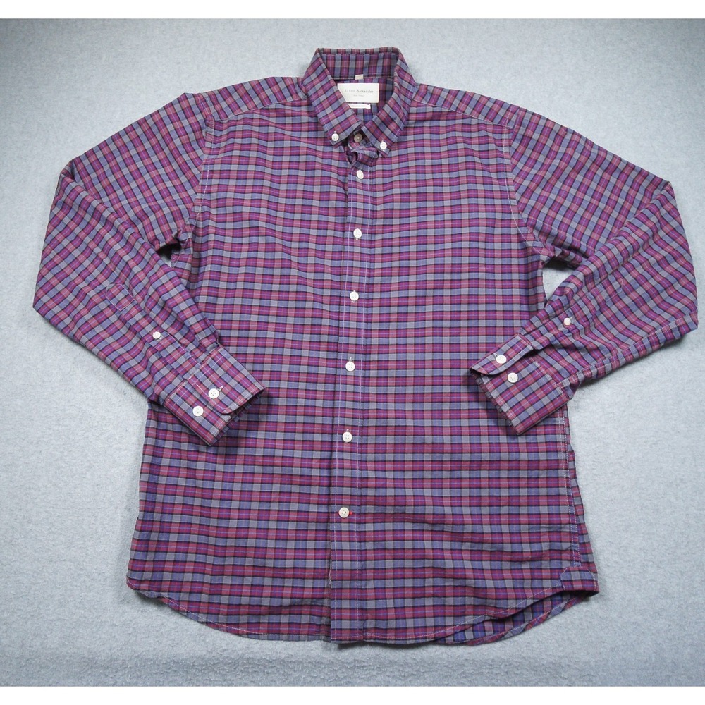 Ernest Alexander Shirt Mens Small Purple Plaid Tailored Fit Button Up Preppy